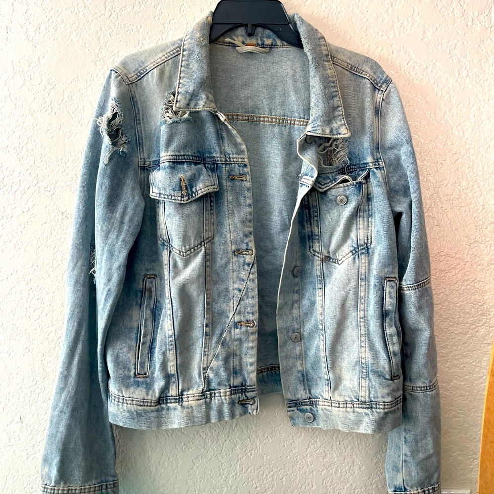 Free people distressed denim jacket